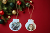 SCALLOP SEASHELL CHRISTMAS ORNAMENT- SANTA SET 2 - BEACH COASTAL DECOR - Handmade Hand Painted DECOUPAGED Repurposed Upcycled Gift SET OF 2 Ornaments {{ JAMsCraftCloset }}