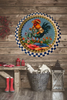Metal Round RED, WHITE, and BLUE TRAY Farmhouse Country HEN WITH WATERING CAN Design Wall Art Country Farmhouse Decor Handmade Kitchen or Coffee Bar Decor Gift Idea &nbsp;- JAMsCraftCloset