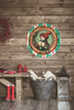 TRAY RED AQUA TEAL PLASTIC ROUND Decoupaged Hand Painted Upcycled Repurposed Wall Art SNOWMAN Home Decor Christmas Wall Art Shelf Sitter Gift - JAMsCraftCloset