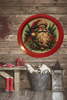 TRAY RED METAL ROUND Decoupaged Hand Painted Upcycled Repurposed Wall Art SANTA FACE - I STILL BELIEVE With Bling Home Decor Christmas Wall Art Gift - JAMsCraftCloset