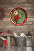 TRAY RED RED GREEN PLASTIC ROUND Decoupaged Hand Painted Upcycled Repurposed POINSETTIAS - TIDINGS OF JOY Home Decor Christmas Wall Art Shelf Sitter Gift - JAMsCraftCloset