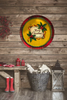TRAY RED PLAID PLASTIC ROUND Decoupaged Hand Painted Upcycled Repurposed MERRY CHRISTMAS YELLOW BACKGROUND Home Decor Christmas Wall Art Shelf Sitter Gift - JAMsCraftCloset