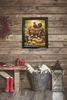 Vintage Wood Frame Decoupaged on Glass - Hen With Chicks in Wagon - Shelf Sitter Handmade Country Farm Decor Wall Art Gift - JAMsCraftCloset