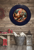 PLATE CHARGER NAVY BLUE PLASTIC ROUND DECOUPAGED Upcycled Repurposed Wall Art or Shelf Sitter HEN WITH EGGS 4TH OF JULY Decor Kitchen Decor Home Decor Wall Art Gift WEDDING - JAMsCraftCloset
