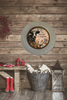 Galvanized Metal Round Charger Plate With Hanging Hook Decoupaged Farmhouse Country Wall Art Shelf Sitter WELCOME TO THE FARM COW Handmade Gift Idea - JAMsCraftCloset