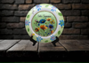 PLATE FLORAL PLASTIC ROUND DECOUPAGED Upcycled Repurposed Wall Art or Shelf Sitter HELLO SUMMER Green Red Blue Floral Home Decor Wall Art Gift WEDDING - JAMsCraftCloset