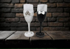 Stemware Glasses BRIDE and GROOM Toasting Glasses Hand Painted Black and White With Bling and Lace Barware Bar Decor Drinkware Kitchen Decor Country Decor Gift One of a Kind - JAMsCraftCloset
