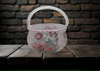 Glass BASKET Decoupaged PINK ROSES Wedding Decor Shelf Sitter Basket Shabby Chic Victorian BoHo Home Decor Gift Idea - JAMsCraftCloset