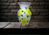 Glass WHITE Vase Decoupaged YELLOW SILK FLOWERS HAND PAINTED LEAVES and BLING Wedding Decor Shelf Sitter Floral Vase Flower Vase Gift Idea Table Decor Centerpiece Home Decor Cottage Chic Farmhouse Decor Victorian Decor - JAMsCraftCloset