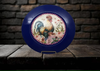 PLATE CHARGER NAVY BLUE PLASTIC ROUND DECOUPAGED Upcycled Repurposed Wall Art or Shelf Sitter HEN PINK ROSES Kitchen Decor Home Decor Wall Art Gift WEDDING - JAMsCraftCloset