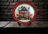 TRAY RED GREEN PLASTIC ROUND Decoupaged Hand Painted Upcycled Repurposed Wall Art CHRISTMAS LOLLIPOP HOUSE Home Decor Christmas Wall Art Shelf Sitter Gift - JAMsCraftCloset