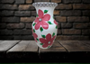 Glass WHITE Vase Decoupaged RED SILK FLOWERS HAND PAINTED LEAVES and BLING Wedding Decor Shelf Sitter Floral Vase Flower Vase Gift Idea Table Decor Centerpiece Home Decor Cottage Chic Farmhouse Decor Victorian Decor - JAMsCraftCloset
