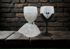 Stemware Glasses BRIDE and GROOM WINE Toasting Glasses WEDDING Hand Painted Black and White With Bling and Lace - JAMsCraftCloset