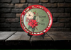 TRAY RED RED GREEN PLASTIC ROUND Decoupaged Hand Painted Upcycled Repurposed POINSETTIAS - TIDINGS OF JOY Home Decor Christmas Wall Art Shelf Sitter Gift - JAMsCraftCloset