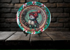 TRAY RED AQUA TEAL PLASTIC ROUND Decoupaged Hand Painted Upcycled Repurposed Wall Art SNOWMAN Home Decor Christmas Wall Art Shelf Sitter Gift - JAMsCraftCloset
