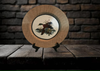 CHARGER PLATE Tan BURLAP Covered PLASTIC ROUND - DUCK FLYING LEFT - CRANSTON FABRIC PRINT DECOUPAGE Upcycled Wall Art - Shelf Sitter Man Cave Home Decor Gift - JAMsCraftCloset