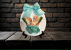 Wood Egg Chenille Bedspread Covered EASTER EGG Wall Art BUNNY IN AQUA Shelf-Sitter Gift Idea Unique Home Holiday Decor - JAMsCraftCloset