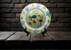 PLATE FLORAL PLASTIC ROUND DECOUPAGED Upcycled Repurposed Wall Art or Shelf Sitter LAZY DAYS OF SUMMER Green Red Blue Floral Home Decor Wall Art Gift WEDDING - JAMsCraftCloset