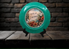 PLATE CHARGER TEAL AQUA PLASTIC ROUND DECOUPAGED Upcycled Repurposed Wall Art or Shelf Sitter WITH YOU I AM HOME Home Decor Wall Art Gift WEDDING - JAMsCraftCloset