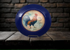 PLATE CHARGER NAVY BLUE PLASTIC ROUND DECOUPAGED Upcycled Repurposed Wall Art or Shelf Sitter RISE AND SHINE ROOSTER Decor Kitchen Decor Home Decor Wall Art Gift WEDDING - JAMsCraftCloset