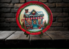 TRAY RED GREEN PLASTIC ROUND Decoupaged Hand Painted Upcycled Repurposed Wall Art CHRISTMAS CANDY CANE HOUSE Home Decor Christmas Wall Art Shelf Sitter Gift - JAMsCraftCloset