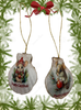 SCALLOP SEASHELL CHRISTMAS ORNAMENT- MICE Christmas Ornaments SET 1 - HOLIDAY DECOR - Handmade Hand Painted DECOUPAGED Repurposed Upcycled Gift SET OF 2 Ornaments - JAMsCraftCloset