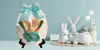 Wood Egg Chenille Bedspread Covered EASTER EGG Wall Art BUNNY IN AQUA Shelf-Sitter Gift Idea Unique Home Holiday Decor - JAMsCraftCloset