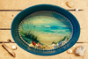 SMALL METAL AQUA OVAL CAKE PAN Beach Coastal Home Decor SEAGRASS SHELLS Wall Art Shelf Sitter DECOUPAGE Handmade Gift Idea {{ JAMsCraftCloset }}