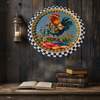 Metal Round RED, WHITE, and BLUE TRAY Farmhouse Country HEN WITH WATERING CAN Design Wall Art Country Farmhouse Decor Handmade Kitchen or Coffee Bar Decor Gift Idea &nbsp;- JAMsCraftCloset
