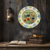 PLATE FLORAL PLASTIC ROUND DECOUPAGED Upcycled Repurposed Wall Art or Shelf Sitter HELLO SUMMER Green Red Blue Floral Home Decor Wall Art Gift WEDDING - JAMsCraftCloset