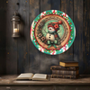 TRAY RED AQUA TEAL PLASTIC ROUND Decoupaged Hand Painted Upcycled Repurposed Wall Art SNOWMAN Home Decor Christmas Wall Art Shelf Sitter Gift - JAMsCraftCloset