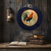 PLATE CHARGER NAVY BLUE PLASTIC ROUND DECOUPAGED Upcycled Repurposed Wall Art or Shelf Sitter RISE AND SHINE ROOSTER Decor Kitchen Decor Home Decor Wall Art Gift WEDDING - JAMsCraftCloset