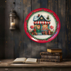 TRAY RED GREEN PLASTIC ROUND Decoupaged Hand Painted Upcycled Repurposed Wall Art CHRISTMAS LOLLIPOP HOUSE Home Decor Christmas Wall Art Shelf Sitter Gift - JAMsCraftCloset