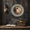 Galvanized Metal Round Charger Plate With Hanging Hook Decoupaged Farmhouse Country Wall Art Shelf Sitter WELCOME TO THE FARM COW Handmade Gift Idea - JAMsCraftCloset