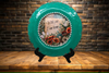 PLATE CHARGER TEAL AQUA PLASTIC ROUND DECOUPAGED Upcycled Repurposed Wall Art or Shelf Sitter WITH YOU I AM HOME Home Decor Wall Art Gift WEDDING - JAMsCraftCloset