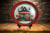 TRAY RED GREEN PLASTIC ROUND Decoupaged Hand Painted Upcycled Repurposed Wall Art CHRISTMAS LOLLIPOP HOUSE Home Decor Christmas Wall Art Shelf Sitter Gift - JAMsCraftCloset