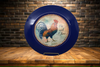 PLATE CHARGER NAVY BLUE PLASTIC ROUND DECOUPAGED Upcycled Repurposed Wall Art or Shelf Sitter RISE AND SHINE ROOSTER Decor Kitchen Decor Home Decor Wall Art Gift WEDDING - JAMsCraftCloset
