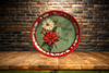 TRAY RED RED GREEN PLASTIC ROUND Decoupaged Hand Painted Upcycled Repurposed POINSETTIAS - TIDINGS OF JOY Home Decor Christmas Wall Art Shelf Sitter Gift - JAMsCraftCloset