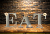 Hand Painted Fiberboard Letters Dusty Blue With Tan and Cream Floral Accents EAT Decorative Wall Art Kitchen Dining Room Decor Set of 3 Gift Idea - JAMsCraftCloset