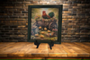 Vintage Wood Frame Decoupaged on Glass - Hen With Chicks in Wagon - Shelf Sitter Handmade Country Farm Decor Wall Art Gift - JAMsCraftCloset