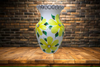 Glass WHITE Vase Decoupaged YELLOW SILK FLOWERS HAND PAINTED LEAVES and BLING Wedding Decor Shelf Sitter Floral Vase Flower Vase Gift Idea Table Decor Centerpiece Home Decor Cottage Chic Farmhouse Decor Victorian Decor - JAMsCraftCloset