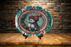 TRAY RED AQUA TEAL PLASTIC ROUND Decoupaged Hand Painted Upcycled Repurposed Wall Art SNOWMAN Home Decor Christmas Wall Art Shelf Sitter Gift - JAMsCraftCloset