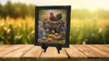 Vintage Wood Frame Decoupaged on Glass - Hen With Chicks in Wagon - Shelf Sitter Handmade Country Farm Decor Wall Art Gift - JAMsCraftCloset
