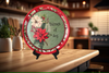 TRAY RED RED GREEN PLASTIC ROUND Decoupaged Hand Painted Upcycled Repurposed POINSETTIAS - TIDINGS OF JOY Home Decor Christmas Wall Art Shelf Sitter Gift - JAMsCraftCloset