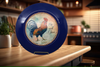 PLATE CHARGER NAVY BLUE PLASTIC ROUND DECOUPAGED Upcycled Repurposed Wall Art or Shelf Sitter RISE AND SHINE ROOSTER Decor Kitchen Decor Home Decor Wall Art Gift WEDDING - JAMsCraftCloset