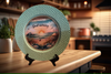PLATE CHARGER TEAL AQUA PLASTIC ROUND DECOUPAGED Upcycled Repurposed Wall Art or Shelf Sitter GOOD MORNING - BEACH SCENE Home Coffee Bar KITCHEN Bathroom Decor Gift WEDDING - JAMsCraftCloset