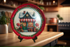 TRAY RED GREEN PLASTIC ROUND Decoupaged Hand Painted Upcycled Repurposed Wall Art CHRISTMAS LOLLIPOP HOUSE Home Decor Christmas Wall Art Shelf Sitter Gift - JAMsCraftCloset