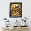 Vintage Wood Frame Decoupaged on Glass - Hen With Chicks in Wagon - Shelf Sitter Handmade Country Farm Decor Wall Art Gift - JAMsCraftCloset