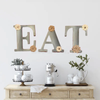 Hand Painted Fiberboard Letters Dusty Blue With Tan and Cream Floral Accents EAT Decorative Wall Art Kitchen Dining Room Decor Set of 3 Gift Idea - JAMsCraftCloset