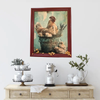Vintage Wood Frame Decoupaged on Glass - Hen With Chicks in Pail Corn - Shelf Sitter Handmade Country Farm Decor Wall Art Gift - JAMsCraftCloset